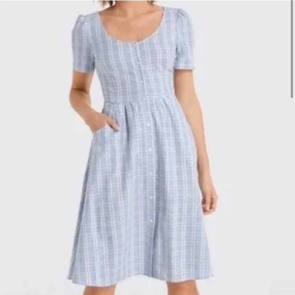 Draper James Blue Plaid line Button-Down Dress